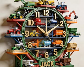 Custom Name Farm Tractor Wall Clock Personalized Agriculture Combine Harvester Acrylic Decor Gift for Farmer Country Home Wall Art Nursery