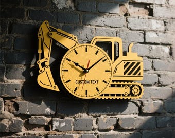 Personalized Construction Excavator Clock Custom Name Acrylic Wall Decor for Kids Bedroom Unique Vehicle Nursery Art Boys Birthday Gift Idea