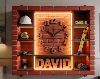 Custom Brick Wall Clock with Name for Builders Personalized Construction Worker Acrylic Wall Decor Handyman Gift Engineer Office Sign