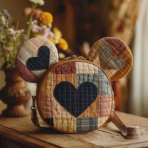 Bolso bandolera vintage de patchwork con forma de corazón, bolso de hombro con diseño de cuadros, regalo para otoño, bolso acogedor, bolso de estilo rústico.