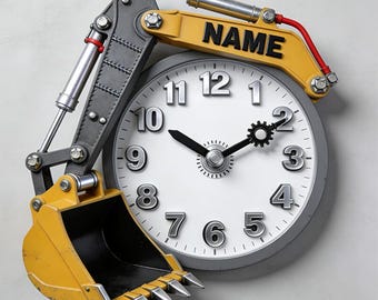 Custom Excavator Arm Wall Clock Personalized Name Acrylic Construction Vehicle Decor Unique Industrial Wall Art Birthday Gift for Fans