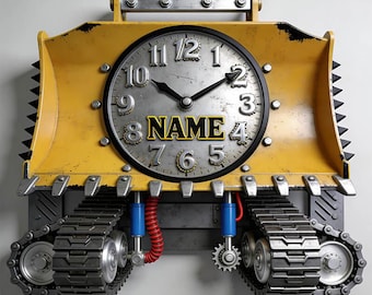 Custom Bulldozer Bucket Wall Clock Personalized Name Acrylic Construction Decor Industrial Style Wall Art Unique Gift for Machine Operators