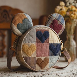 Bolso bandolera rústico con diseño de corazón y patchwork, bolso de hombro con estampado a cuadros, regalo para otoño, bolso acogedor, estilo rústico y moderno.