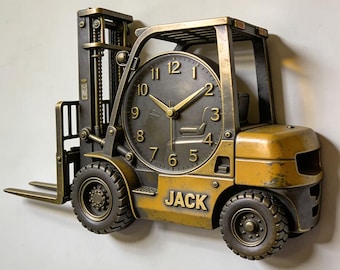 Personalized Forklift Wall Clock Custom Name Warehouse Construction Vehicle Acrylic Art Decor Gift for Forklift Driver Logistics Office Art
