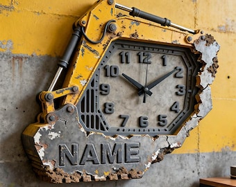 Excavator Wall Break Clock Custom Construction 3D Effect Art Industrial Acrylic Wall Decor Digger Gift for Mechanic Heavy Machine