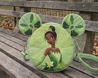 Prinzessin Tiana Disney Umhängetasche Mickey Ears Grün Glitzer Schleife Schultertasche Prinzessin und der Frosch Mode-Accessoire für Damen und Kinder