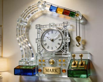 Colorful Geometric Crane Wall Clock Personalized Name Construction Theme Acrylic Wall Art Decor for Kids Nursery Playroom Birthday Gift