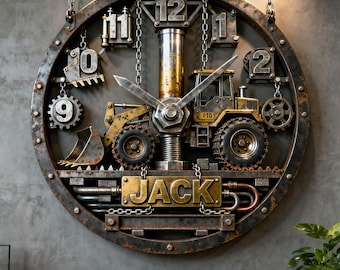 Personalized Steampunk Industrial Wall Clock Custom Name Acrylic Gear Decor Unique Construction Art Retro Machine Wall Clock Gift for Him