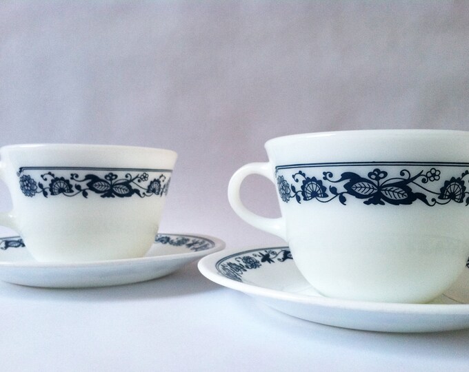 Vintage Pyrex Cup and Saucer Set Old Town Blue Pattern Etsy