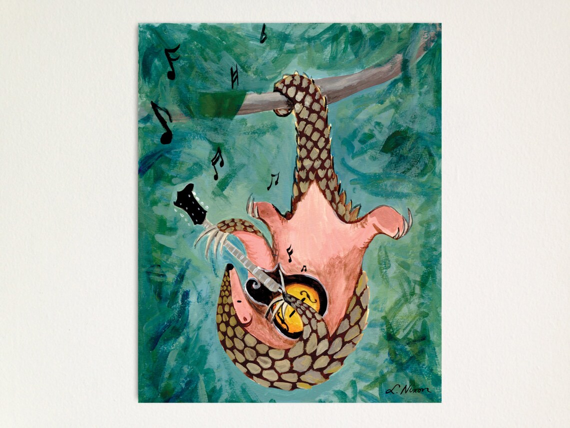 Pangolin Pickin' the Mandolinprintablechildren's Illustrationobscure