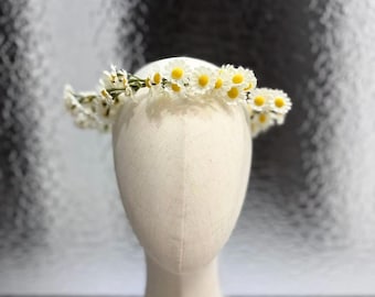 Corona de flores de margarita para novias – Delicada corona de flores estilo bohemio campestre (pulsera de regalo)
