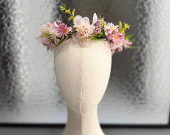 Corona de flores nupciales estilo boho, tocado de boda con paniculata seca, accesorios florales para el cabello para festivales.