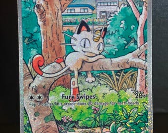 Handgefertigte Meowth-Pokémon-Karte „Phantasmale Flammen“