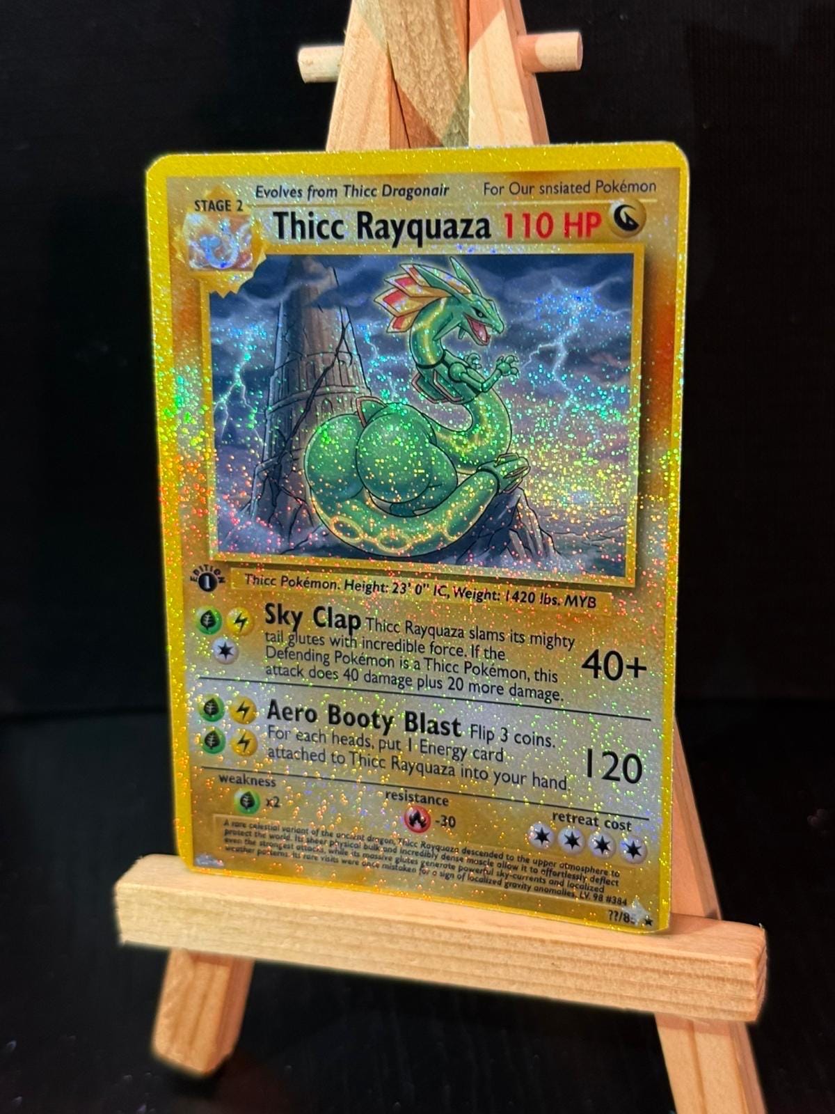 rayquaza pokemon card amazing rare clear acrylic holder that perfectly accentuates the stunning visual design and character artwork Thicc Rayquaza Pokemon Card Handmade
