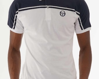 Polo vintage Sergio Tacchini Young Line - Camisa de tenis blanca y azul marino