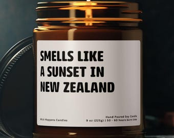Funny New Zealand Candle, Smells Like a Sunset in New Zealand, NZ Gift, Kiwi Gift, Expat Homesick Gift, Gift for NZ Lover, Holiday to NZ