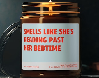 Smells Like She's Reading Past Her Bedtime, Funny Bookworm Candle Gift, Book Lover Gift for Her, BookTok Gift, Bookworm Gift for Her