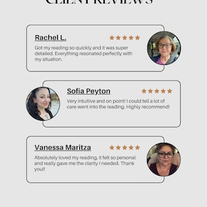 May include: A light gray graphic with the text "CLIENT REVIEWS" at the top. Below are three customer testimonials with names, star ratings, and quotes. Each review includes a headshot of the reviewer.