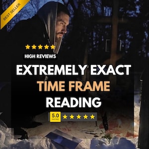 May include: Image features a person in a hooded sweatshirt with text that reads "EXTREMELY EXACT TIME FRAME READING." The image also includes the words "HIGH REVIEWS" and a 5-star rating.