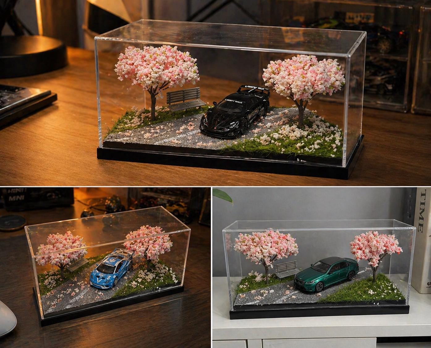Sakura Themed Handmade 1:64 Scale Diorama Display Case for Diecast