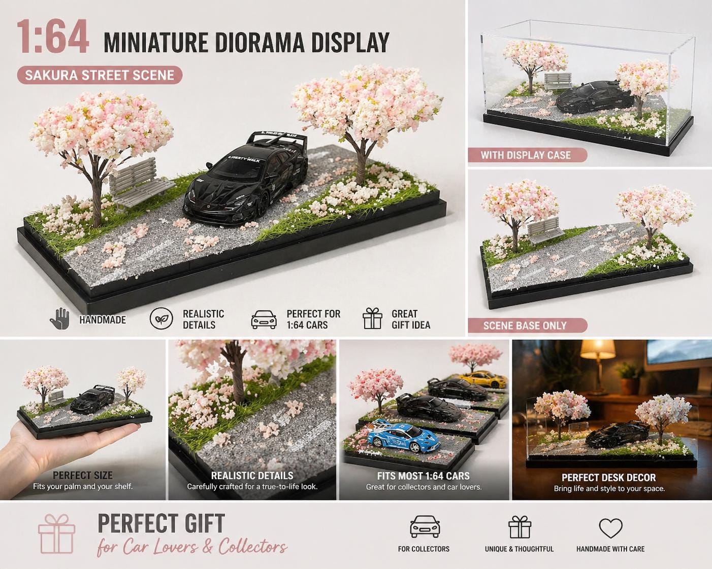 Sakura Themed Handmade 1:64 Scale Diorama Display Case for Diecast