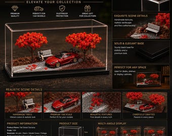 Red Maple Double Tree Handmade 1:64 Scale Diorama Display Case For Diecast Car