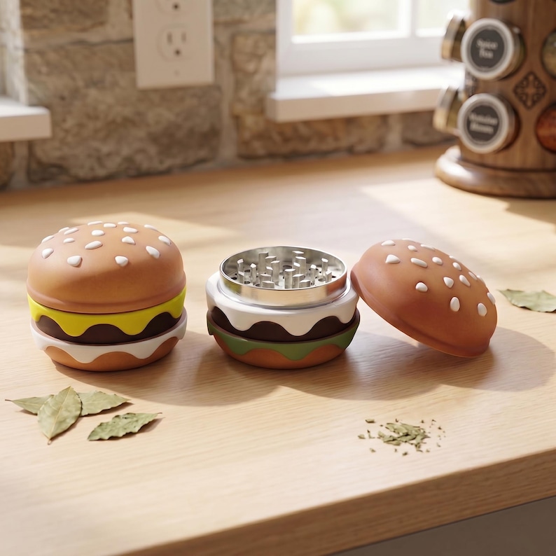 Hamburger Herb Grinder Gift for Him - Cute Spice Crusher , Novelty Tobacco Grinder , Boyfriend Christmas Gift , Unique Smoker Accessories image 7