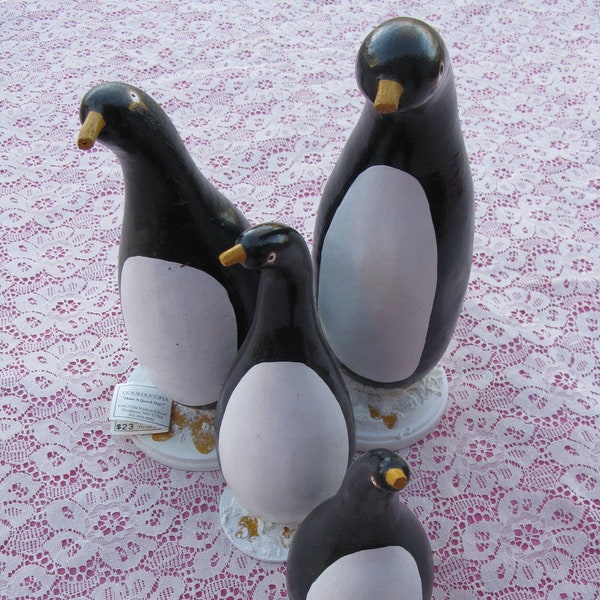 Vintage Hand Painted Gourd Penquin Family - Papa, Mama, 2 young ones - Gourducopias