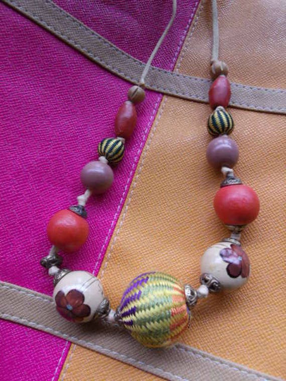 Boho Vintage Wood and natural necklace - painted f