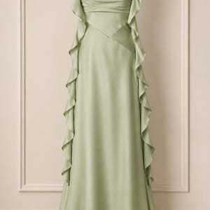 outstanding elegance sage green satin surplice maxi dress Champagne Satin V-Neck Bridesmaid Dress A-Line Floor-Length