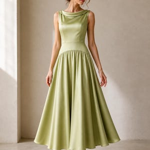 Sage Green Satin Midi Dress - Etsy