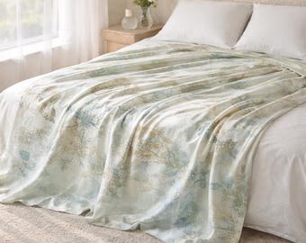 Edredón refrescante de verano, manta floral botánica, ropa de cama transpirable de seda helada, edredón ligero de verano