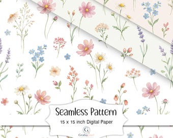 Wildflower Seamless Pattern Watercolor Floral Digital Paper Cottagecore Botanical Nursery Wallpaper Meadow Garden Background Download