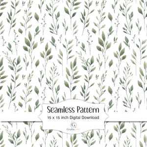Naadloos groenpatroon, digitale download, minimalistisch botanisch aquarelpatroon met eucalyptusbladeren, stof, scrapbookpapier.