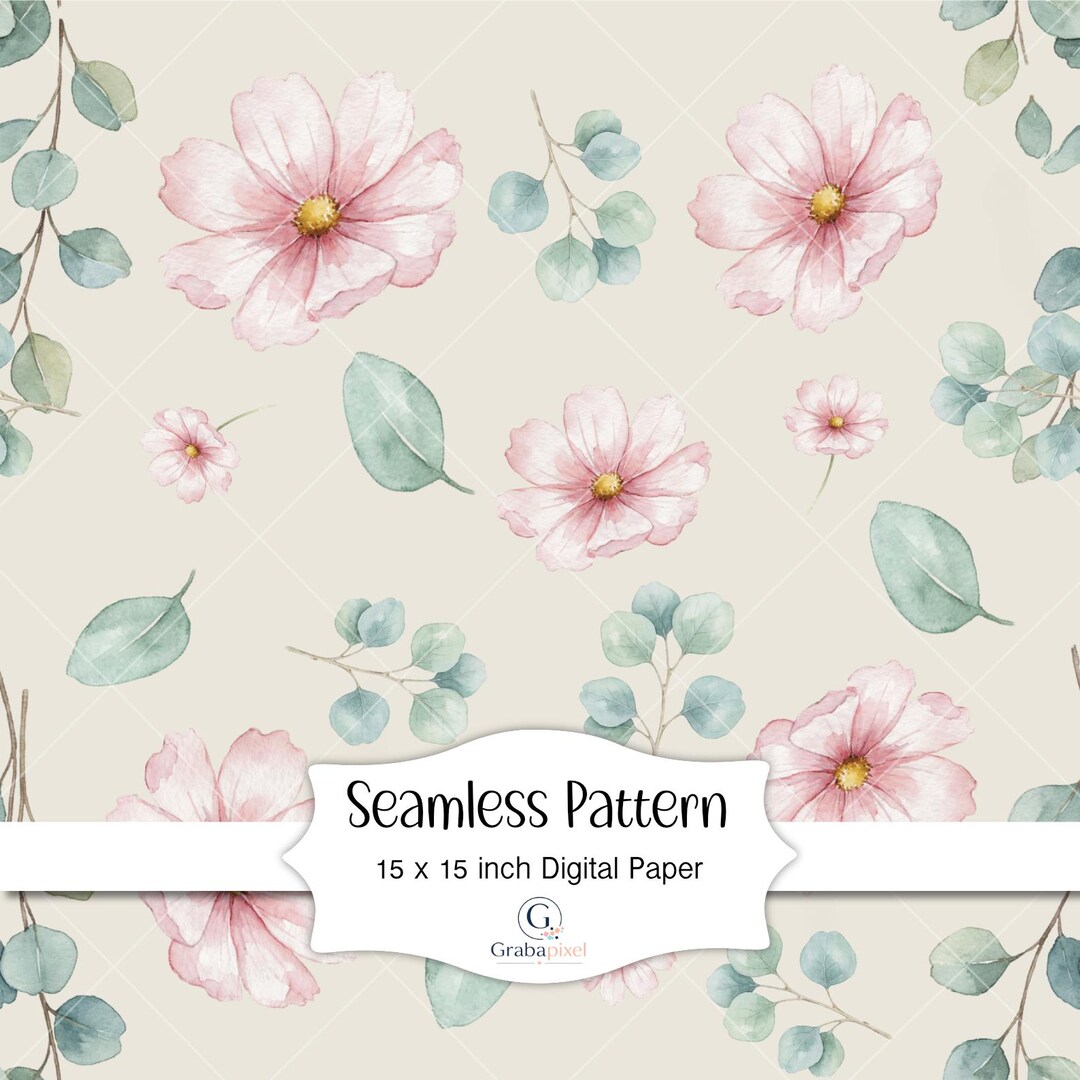 Pink Floral Seamless Pattern Watercolor Flowers Digital Paper Vintage ...