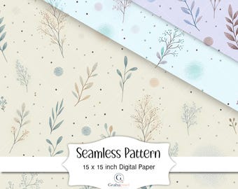 Minimalist Botanical Seamless Pattern Neutral Wildflower Digital Paper Soft Floral Background Cottagecore Nursery Wallpaper Download
