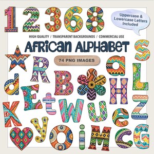 African Alphabet Clipart Watercolor Tribal Letters Numbers Afrocentric Pattern ABC Ethnic Nursery Sublimation Digital Download