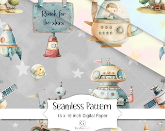 Space Adventure Seamless Pattern Kids Nursery Wallpaper Astronaut Digital Paper Rocket Galaxy Decor Background Download
