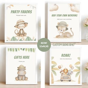 Safari Party Signs Customizable Canva Template Editable Kids Birthday Party Table Decorations Digital Download
