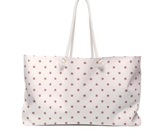 Blush Polka Dot Weekender Bag | Large Canvas Travel Tote