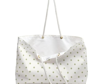 Green Polka Dot Weekender Bag | Large Canvas Travel Tote