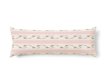 Almohada corporal con estampado de rayas de rosas y enredaderas / Estampado floral rosa