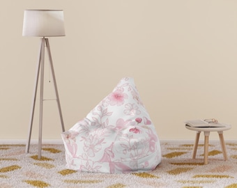 Funda para puf con estampado floral de acuarela rosa / Decoración para el hogar con estampado floral