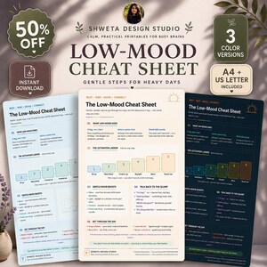 Depression Coping Skills Cheat Sheet, Low Mood Printable, Mental Health Poster, Behavioral Activation Handout, Therapy Office Decor