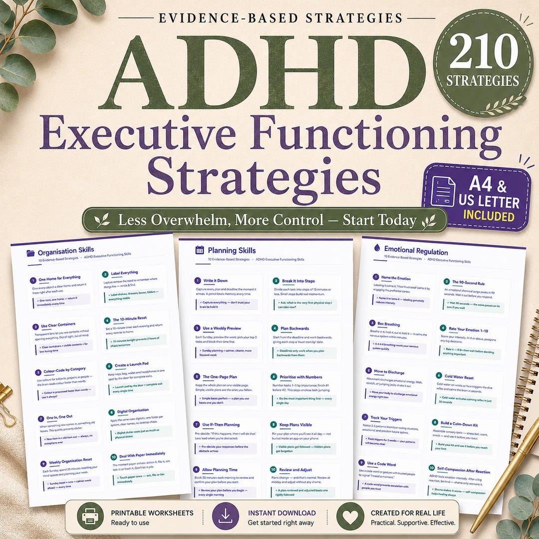 210 ADHD Executive Functioning Strategies. Cheat Sheet Printable ...