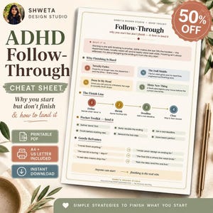 ADHD Worksheets for Adults | Executive Functioning & Task Completion Printable