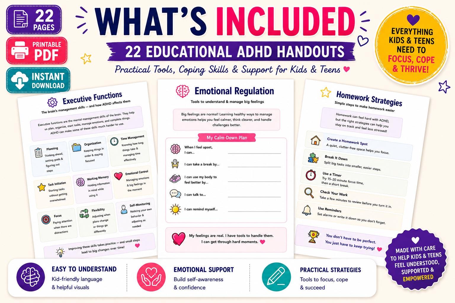 Buy ADHD Worksheets Bundle | Executive Functioning & Coping Skills for ...