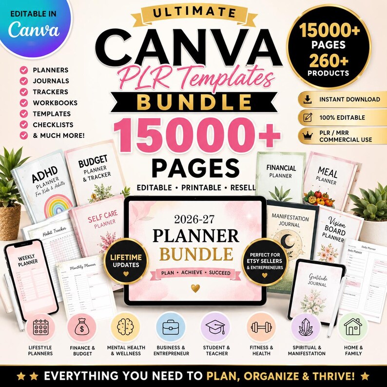 Mega Planner Bundle Canva Templates, Editable Printable Planners ...