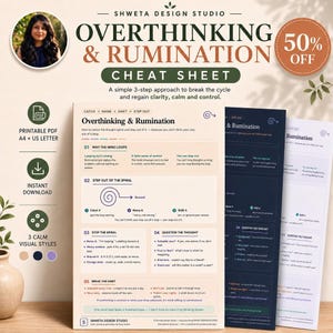 Overthinking Rumination Cheat Sheet, Anxiety Relief CBT Tool (Instant Download)
