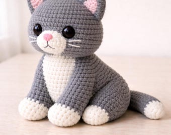 Crochet Cat Amigurumi Pattern PDF | Sitting Kitty Plush Toy Tutorial (Beginner Friendly)